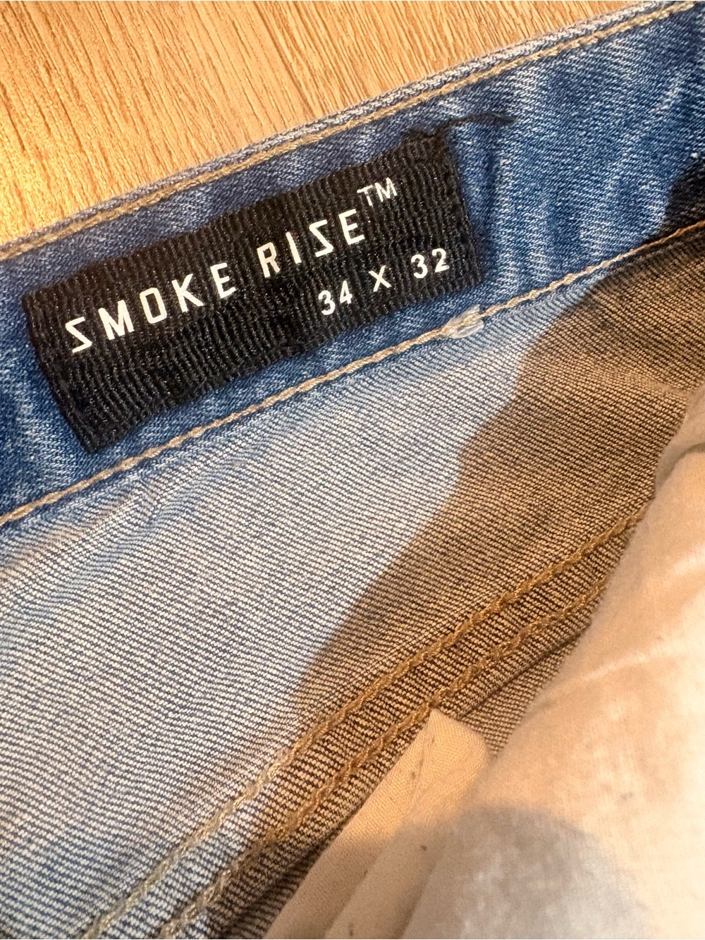Smoke Rise Men’s 34x32 Distressed Moto Biker Jeans Light Wash Zipper Detail - Picture 2 of 6